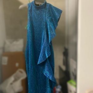 Blue glitter side ruffle dress